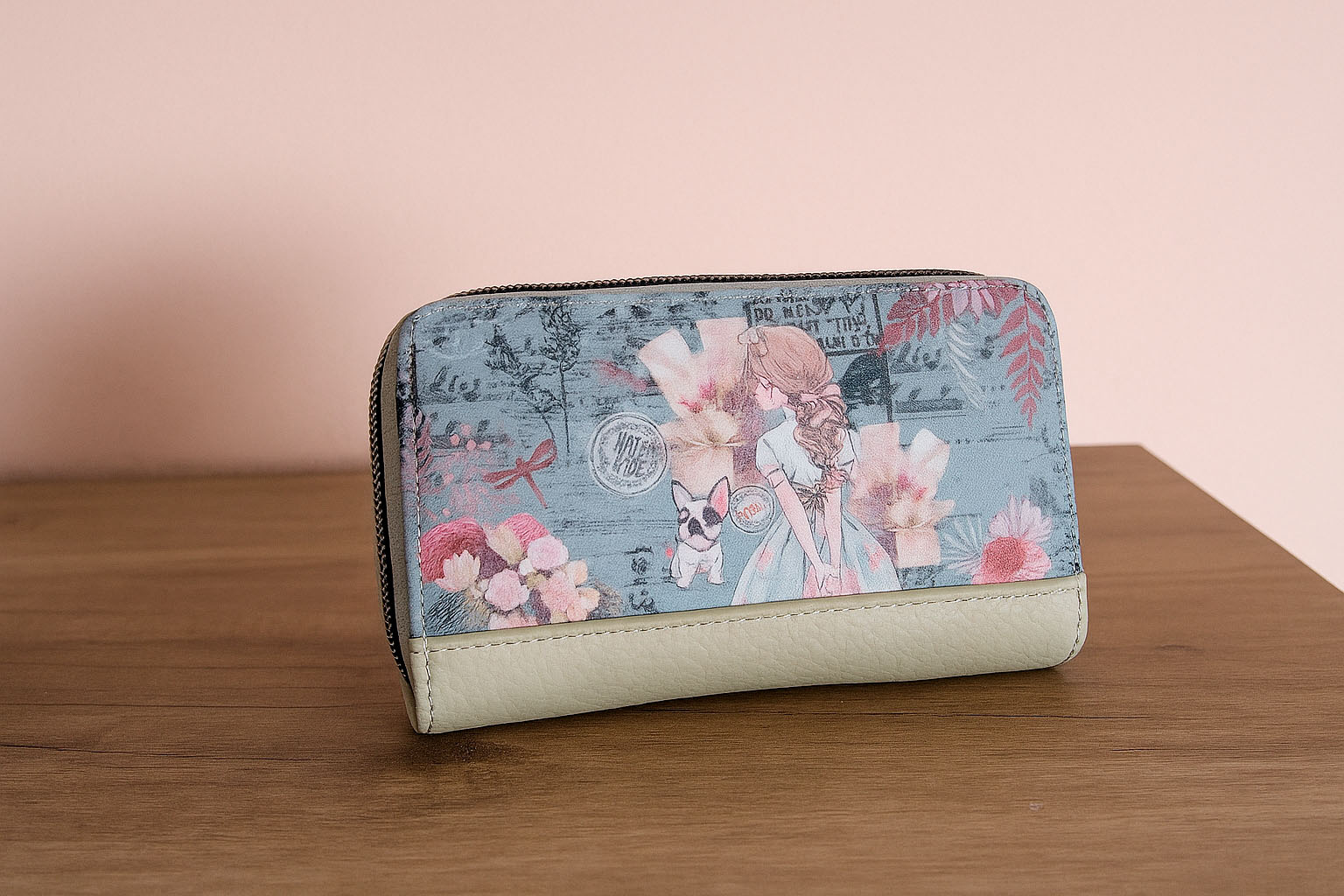 MONEDERO PEQUEÑO MUJER CON PERRO, AZUL